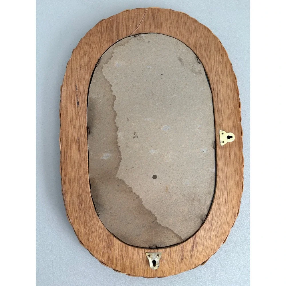 Vintage Oval Woven Wicker Wall Mirror Honey Brown Boho Coastal Decor 18x12.5
